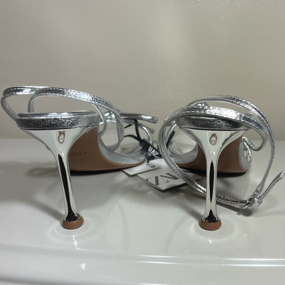 Zara Silver Slingback Heels with Bow Detail - Picture 3 of 9
